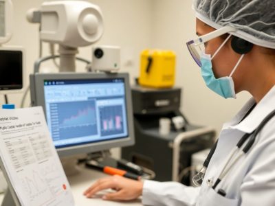 Profesional medical analizând date de sănătate publică.