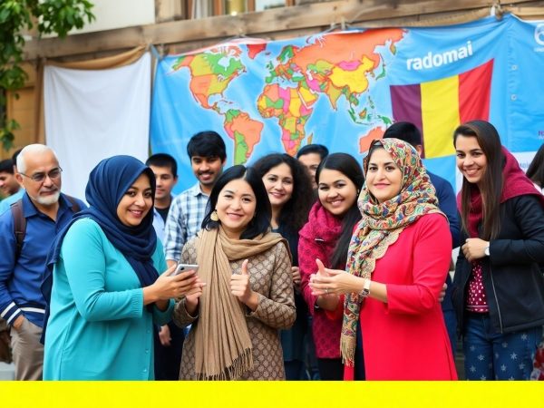Grup divers de români în activități comunitare.